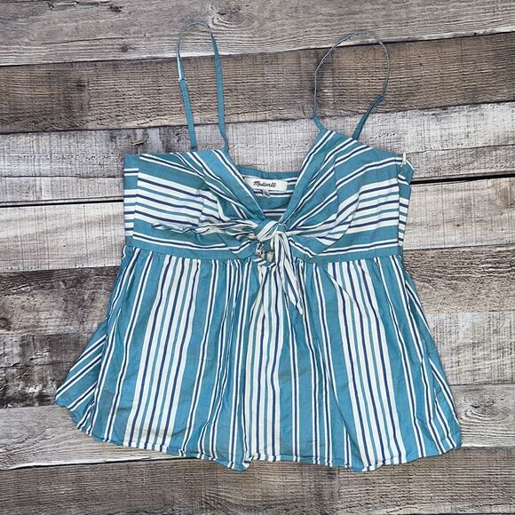 Madewell Blue White Striped Tie-Front Keyhole Cami Tank Top | Size 00 - Picture 5 of 7